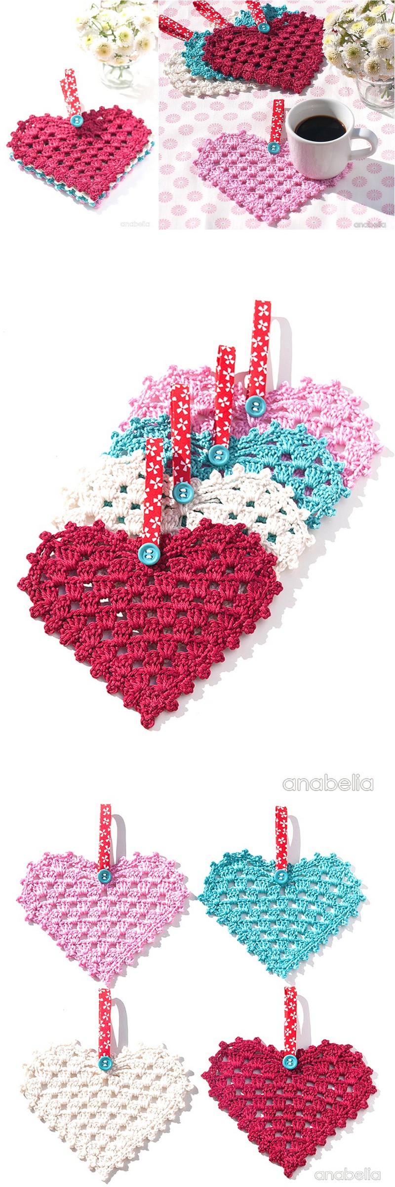 22 Crochet Granny Hearts, free pattern 1