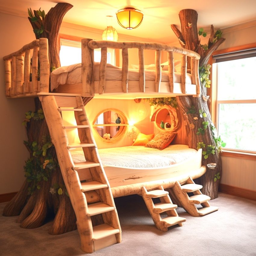 Rustic Charm Meets Functionality Exploring Wood Log Bunk Beds ...