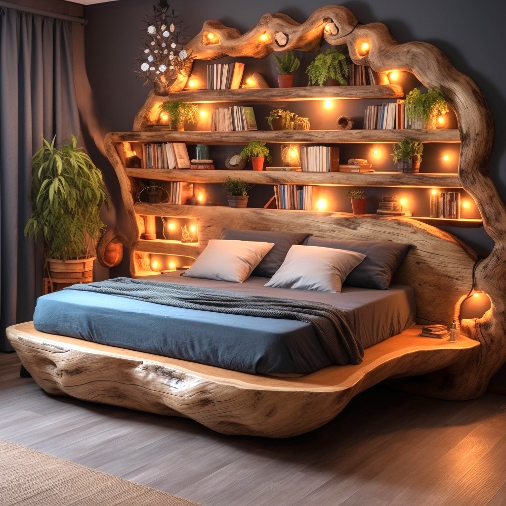 wood logs tree shape bed bookcase (10)