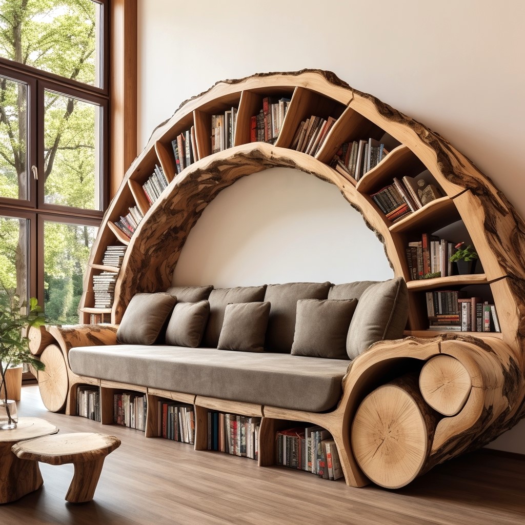 wood logs tree shape couch bookcase (5)