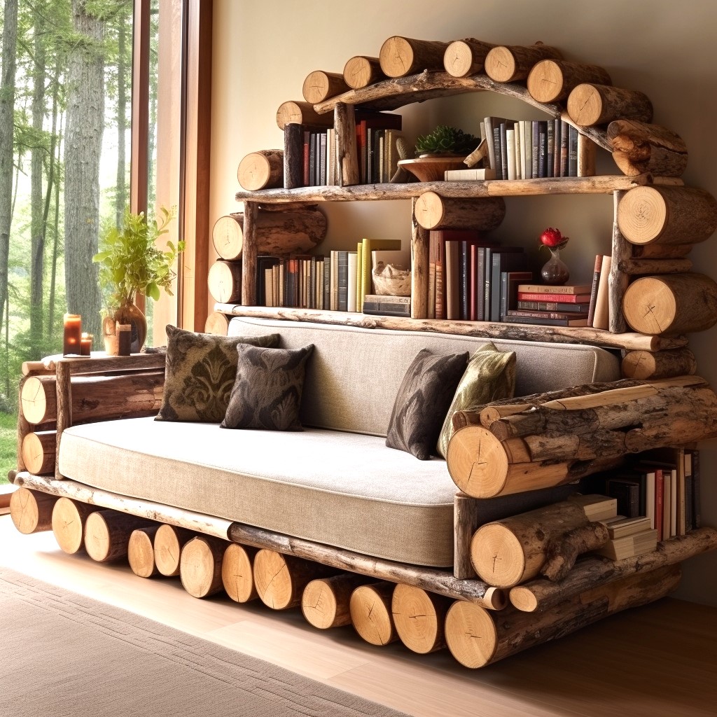 wood logs tree shape couch bookcase (7)