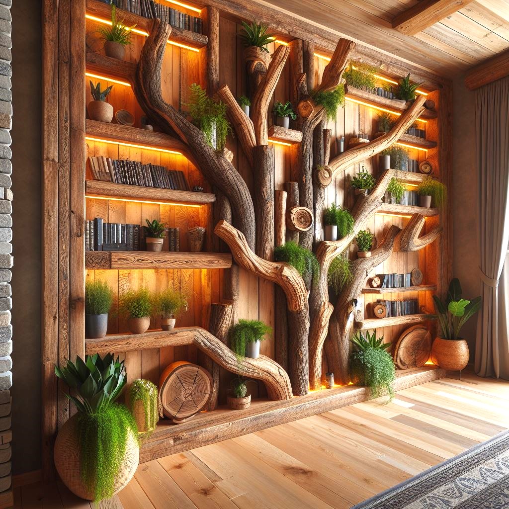 wood logs tree shape wall bookcase (1)